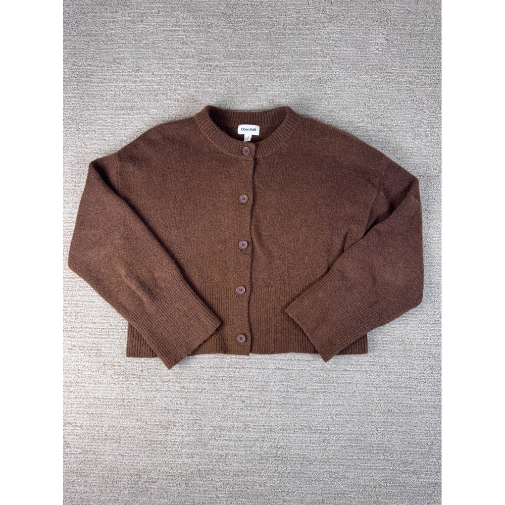 Open Edit Brown Button Front Cardigan Sweater Small ED516422MI